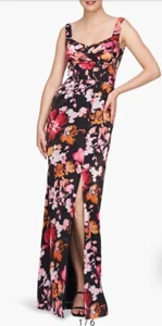 Kay Unger Nicole Floral Multi Floral Column Gown Dress $328 Sz 6 NWT Blk Prom - Picture 1 of 10
