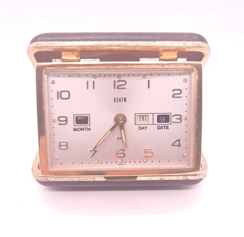 Vintage Elgin Travel Alarm Clock Day Date Parts Or Restoration Only Cover