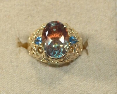 AQUA TERRA COSTA TRIPLET-LONDON BLUE TOPAZ-RING SZ 6-14k YELLOW GOLD/STER SILVER - Image 1 of 4