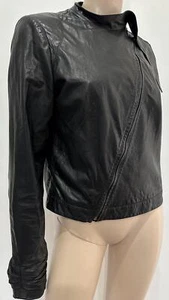 ANNE VALERIE HASH Black Leather Asymmetrical Zipper Fastened Lined Jacket UK10 - Picture 1 of 7