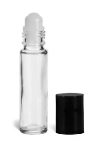 150 pcs. clear 10ml glass roll on bottles with ball and black cap wholesale - Picture 1 of 7