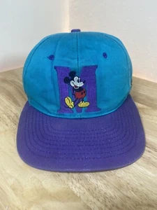Vintage Mickey Mouse Unlimited Snapback Hat Navy Turquoise 1990s Distressed - Picture 1 of 9