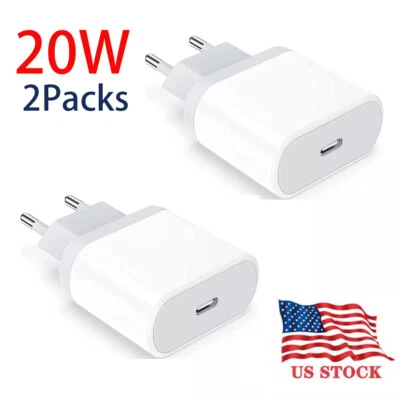 Cargador de pared USB C de carga rápida de 2 piezas para iPhone enchufe de viaje europeo alimentación nuevo Foto 1 de 4