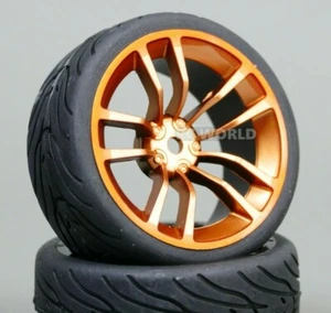 RC 1/10 Street SEMI SLICK WHEELS TIRES Package 3MM Offset GOLD 5 STAR CUT - Picture 1 of 5