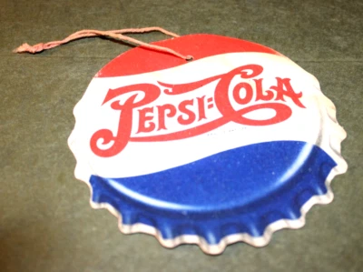 EARLY PEPSI COLA  BOTTLE TOP FAN HANGER - 2-SIDED - ORIGINAL THREAD HANGER ~ NR - Image 1 of 4