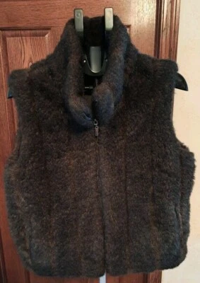 Giacca Brown Faux Fur Vest Reversible Women's Size LG Vintage - Image 1 of 4