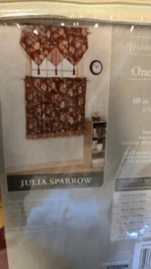 Küchengardine 3 tlg. Set Floral & Karo, Rottöne Julia Sparrow Design Cafe Stange Typ - Bild 1 von 10