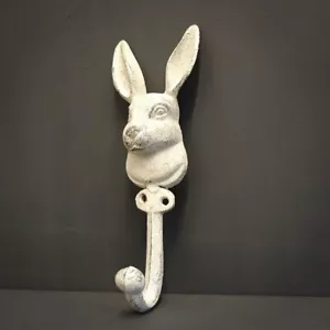 Cast Iron Cream Hare Coat Hook Rabbit Wall Hanger Storage Old Style Decoration - Picture 1 of 1