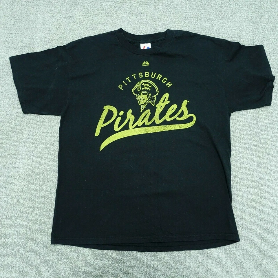 Majestic Graphic T-Shirt Men Size XL Black Yellow Pittsburgh Pirates  Stargell 8 - Image 1 of 4
