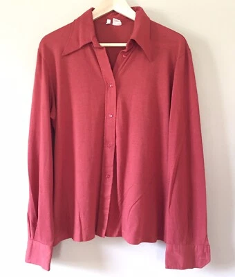 VTG GRAZIASTIL Pointy Collared Knit Button Front 70s BLOUSE Top Shirt M/L  f - Image 1 of 4