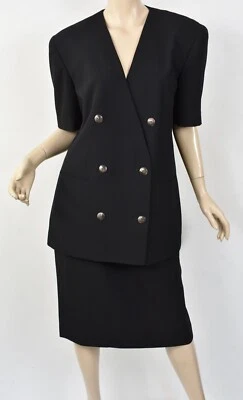 RENA ROWAN x SAVILLE Negro Crepé Doble Pecho Chaqueta y Falda Traje Conjunto 12 Foto 1 de 4