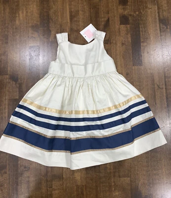 Janie & Jack Ivory Navy Ribbon Sleeveles Special Occasion Dress 12-18 Pink Label - Image 1 of 4