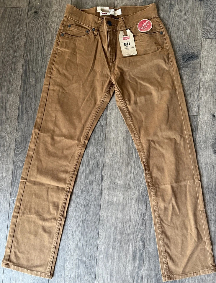 Levis 511 Slim Stretch Twill Camel Super Soft Boys Youth Jeans 14 Reg 27x27 NWT  - Image 1 of 4