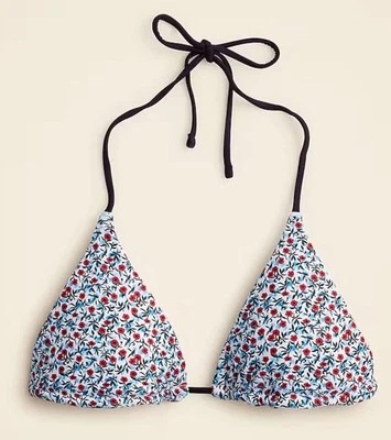 NUEVO CON ETIQUETAS J.CREW Top de Bikini Corbata Frontal, Talla S Reversible Azul Rojo Floral Blanco Rayas Foto 1 de 4