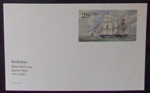 USA  28¢ printed postcard Yorkshire. Black Ball Line, 1988. - Picture 1 of 1