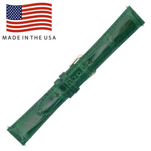19mm Green Shiny Genuine American Alligator Watch Strap MADE IN THE USA 4918
