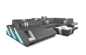 Wohnlandschaft Ledercouch Luxus Sofa Design Eck Leder APOLLONIA U Form Couch LED