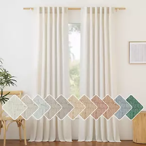 Flax Sheer Linen Curtains for Living Room 95 Inch Long 2 Panels, Rod Pocket & Ba - Picture 1 of 9