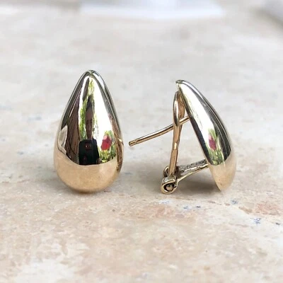 14KT Yellow Gold Shiny Shiny Pear/ Teardrop Shape Omega Back Earrings NEW - Image 1 of 4