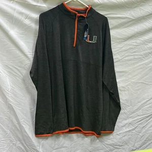NWT University of Miami U Colosseum Pullover Mens L Gray Mock Neck 1/4 Zip - Picture 1 of 6