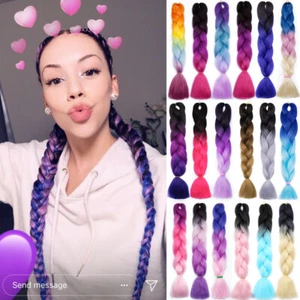 Rainbow 3 Tone Ombre Jumbo Braid Hair Extension Natural Fiber Twist Braiding - Picture 1 of 56