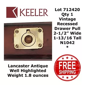 KEELER Tirador de cajón de latón macizo vintage empotrado 2-1/2" ancho x 1-13/16" 712420 - Imagen 1 de 8