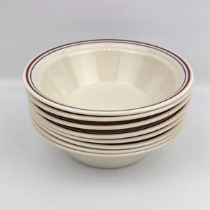 Corelle Vitrelle 6.25" Soup Cereal Bowl Red Blue Band Stripe USA Replace Cream - Picture 1 of 5