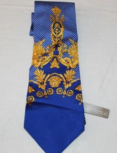 Authentic Gianni Versace Men's Blue 100% Silk Medusa Floral Baroque Tie NOS UD6 - Picture 1 of 12