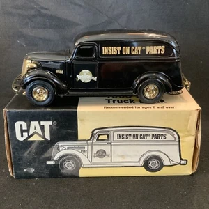 1/25 ERTL INSIST ON "CAT" PARTS, 1938 BLACK CHEVY PANEL TRUCK BANK, - Picture 1 of 6