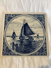 Delfts Blauw Handpainted Tile Made in Holland Sailboat Boats Delft Blue Wall