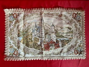 Vintage Neuschwanstein Castle Tapestry Muted Colors Gold 20x12" West Germany B5 - Picture 1 of 3
