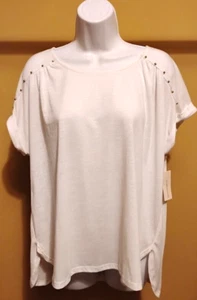 NWT $34 John Paul Richard Women's White Short Sleeve Top Shirt Tunic Size: XL - Picture 1 of 3