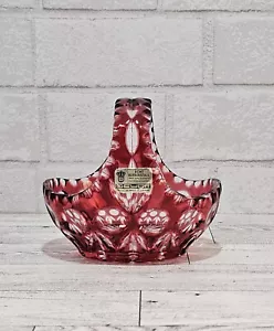 Vtg. Beyer Bleikristall Bohemian Cranberry Cut To Clear Crystal Basket Bon Bon - Picture 1 of 7