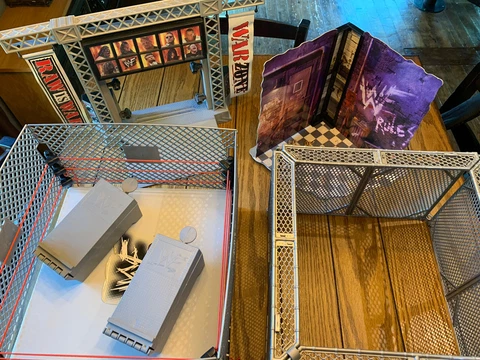 1998 WWF WWE Jakks Pacific Wrestling Ring Steel Cage Hell In A Cell Used 4 Parts Cover