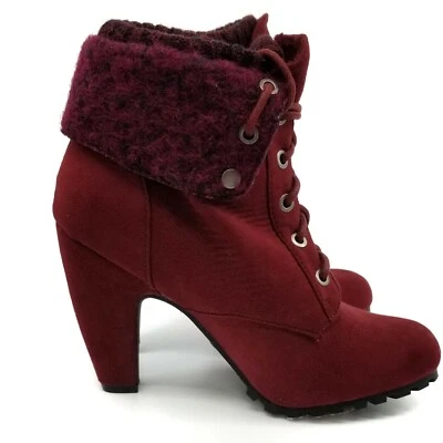 Botas de bambú para mujer al tobillo con núcleo de pradera botas rojas con cordones talla 8,5 Foto 1 de 4