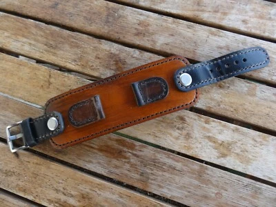 Bracelet de force manchette pour montre cuir fait main biker Harley custom - Photo 1/4