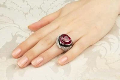 Most Beautiful Heart & Baguette Shape 5.26CT Ruby With 1.36CT CZ Engagement Ring - Image 1 of 4