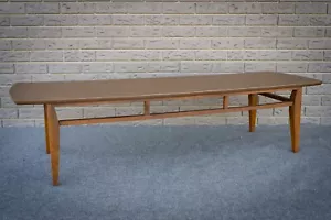 Mid Century Modern Walnut & Woodgrain Formica Surfboard Coffee Table - 60" - Picture 1 of 8