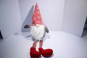 Sitzender Wichtel Plüsch rote Streifen Strickmütze gewichteter Boden Regal Sitter Weihnachten  - Bild 1 von 11