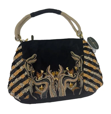 Bolso de Hombro Mary Frances Bordado Cuentas Negro Floral Boho Nuevo con Defectos Foto 1 de 4