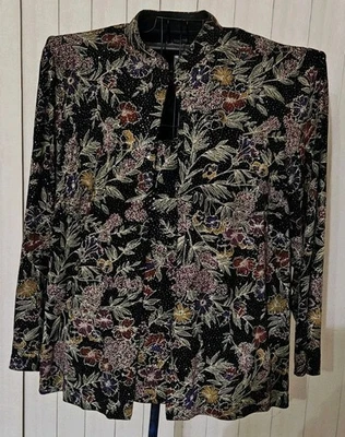 Alex Evenings 3X 黑色红色/金色花卉 2 件套夹克/背心套装。 项圈钩/眼睛 — 第 1/4 张图片