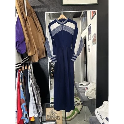 Vintage 1970s JC Penney Blue White Striped Waist Tied Wide Leg Flare Jumpsuit S - Image 1 of 4