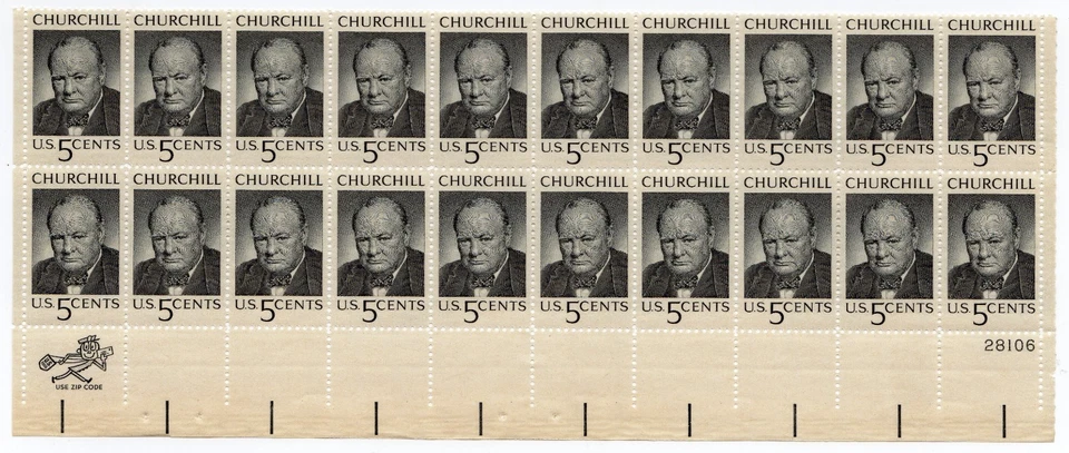Scott #1264 Winston Churchill Plate Block of 20 Stamps - MNH P#28106 LR - Image 1 of 1