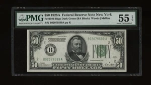 DBR 1928-A $50 DGS FRN New York Fr. 2101-Bdgs PMG 55 EPQ Serial B02079599A - Picture 1 of 2
