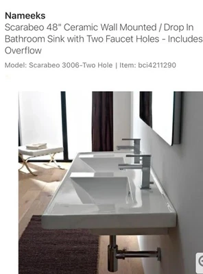 Lavabo de baño Nameeks Scarabeo 3006 48" de cerámica montado en la pared/caída Foto 1 de 2