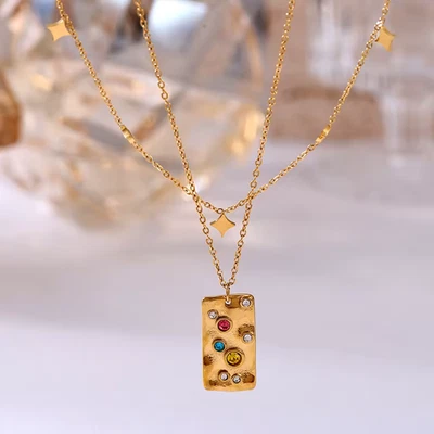 Colgante Anthropologie Athena Oro Circonita cúbica Geométrica Fundida Cadena Boho De Colección Foto 1 de 4