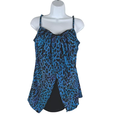 Camiseta de natación Miraclesuit Purr-Fection Jubilee Tankini talla 16 azul leopardo SW-2107 Foto 1 de 4