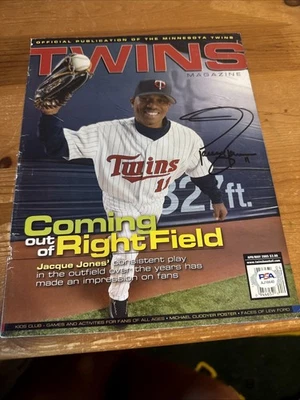 Portada de revista autografiada por Jacque Jones Minnesota Twins autenticación PSA Foto 1 de 4