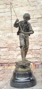 Escultura clásica de bronce de niño pescador de Rancoulet hecha a mano estatuilla figura casera - Imagen 1 de 10
