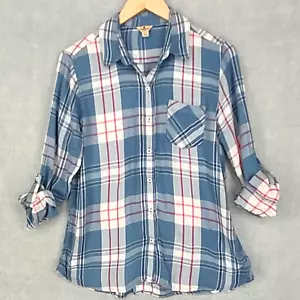 Woolrich Top Womens Large Blue Western Tartan Rayon Plaid Pocket Button Up - Picture 1 of 12